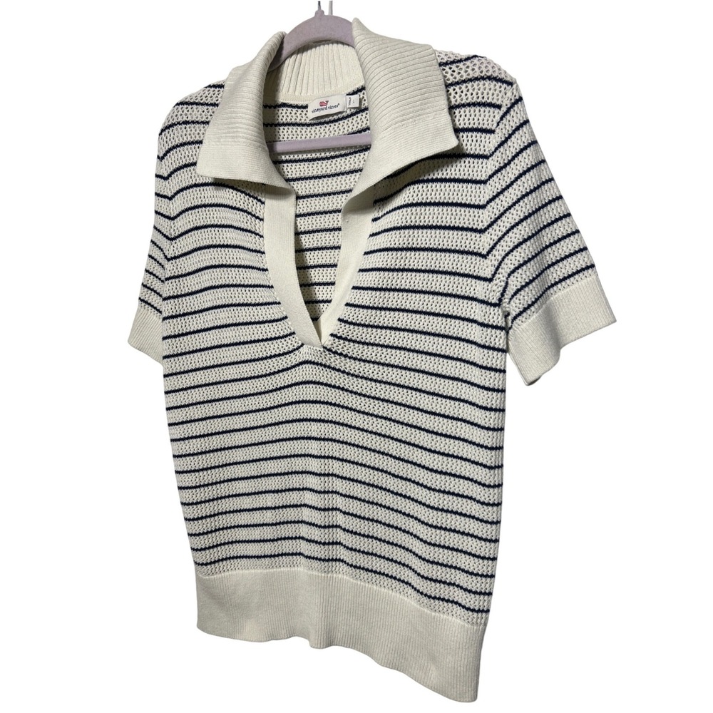 Vineyard Vines Stripe Short Sleeve Open Knit Polo Sweater Sz L Retail: $128 EUC